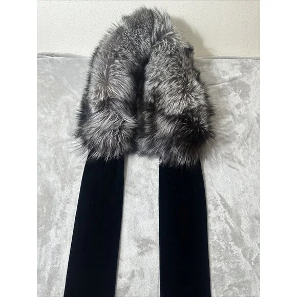 Women’s ST.John Evening Scarf Dyed Fox 95% Silk Velvet Lining Gray One Size - Picture 4 of 11